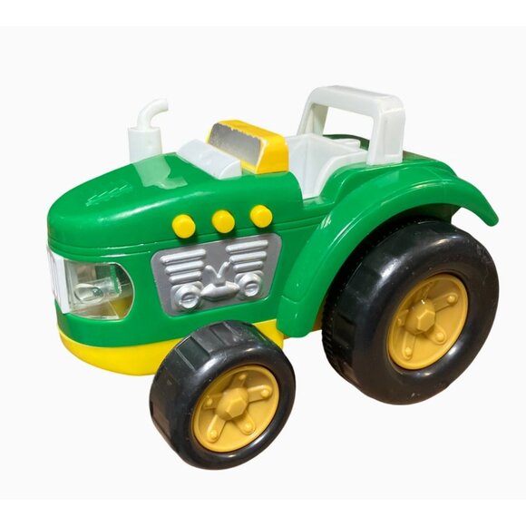 Green and Yellow Plastic Toy Tractor With Working Lights and Sound - Picture 1 of 10